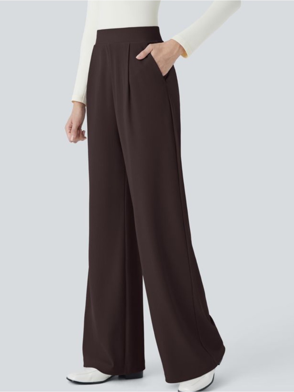 Halara Flex High Waisted Pocket Wide Leg Micro Waffle Brown Pants Trousers
